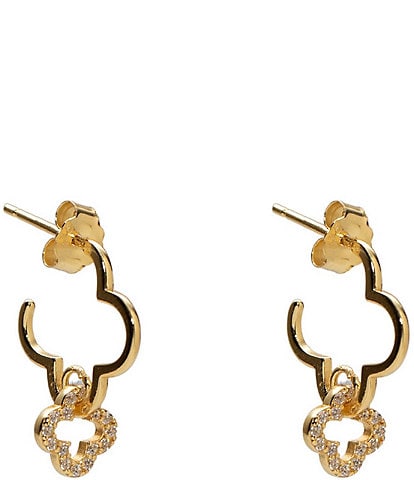Argento Vivo Pave Flower Clover Hoop Drop Earrings