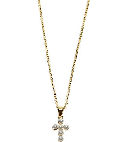 Argento Vivo Pearl Cross Short Pendant Necklace