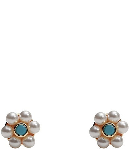 Argento Vivo Pearl Turquoise Flower Stud Earrings