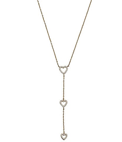Argento Vivo Triple Drop Pave Heart Y Necklace