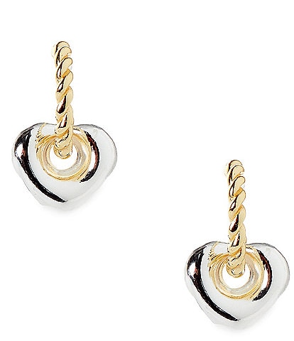 Argento Vivo Two Tone Heart Huggie Hoop Drop Earrings