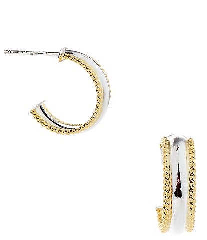Argento Vivo Two Tone Rope Huggie Hoop Earrings