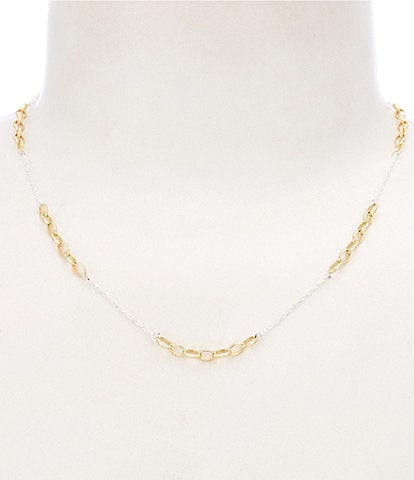 Argento Vivo Two Tone Station Link Collar Necklace