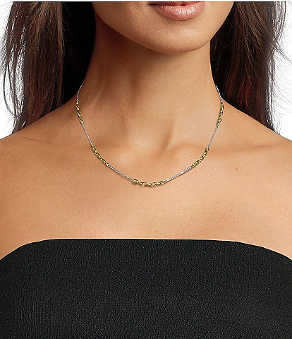 Argento Vivo Two Tone Station Link Collar Necklace