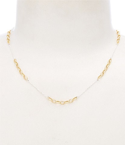 Argento Vivo Two Tone Station Link Collar Necklace