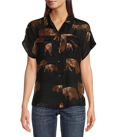 Ariat Badland Printed Collar Short Sleeve Button Front Top