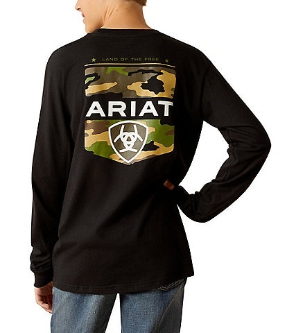 Ariat Big Boy 8-20 Long Sleeve Logo Camo Shield Graphic T-Shirt