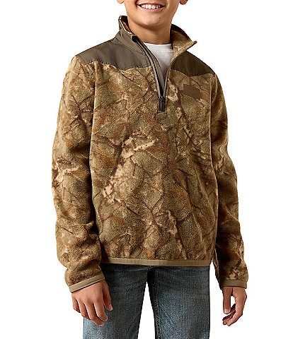 Ariat Big Boys Long Sleeve Color Block Camouflage Quarter Zip Fleece Pullover