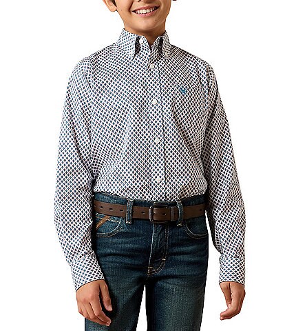  Big Boys Long Sleeve Pro White Geometric Button Front Shirt