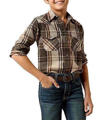 Ariat Big Boys Long Sleeve Retro Howell Plaid Woven Shirt