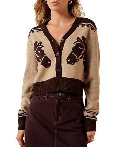 Ariat Colter Knit Western Touch Intarsia V-Neck Long Sleeve Button Front Cardigan