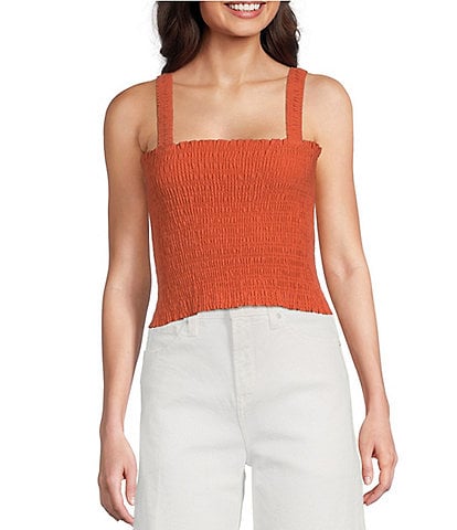Ariat Darla Linen Blend Sleeveless Square Neck Smocked Crop Top