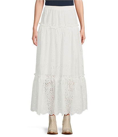 Ariat Floral Eyelet Pull On Maxi Skirt