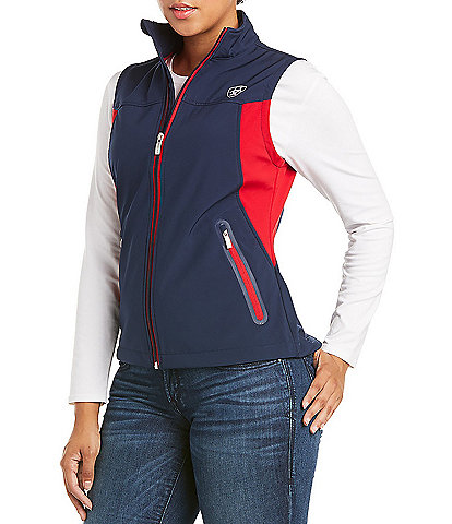 Ariat New Team Logo Softshell Stand Collar Sleeveless Color Block Vest