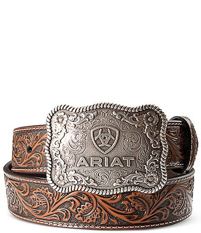 Ariat Plate Buckle Floral Embossed Leather Belt