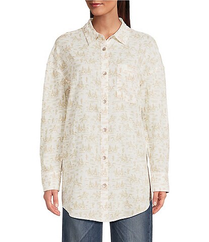 Ariat Poppy Summer Comic Toile  Linen Blend Long Sleeve Overshirt