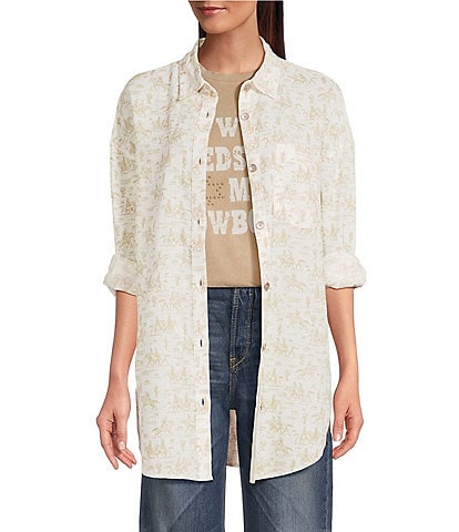Ariat Poppy Summer Comic Toile  Linen Blend Long Sleeve Overshirt