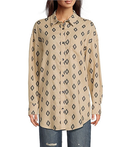 Ariat Poppy Summer Southwestern Print Linen Blend Oversized Long Sleeve Overshirt
