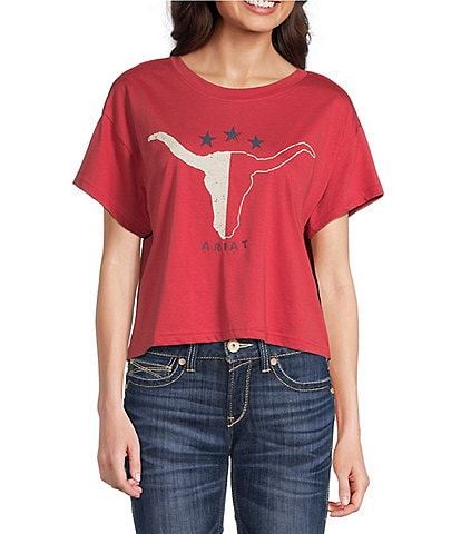 Ariat Printed Graphic Crew Neck Short Sleeve Cropped Tee Shirt