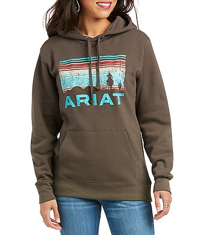 Ariat REAL Graphic Logo Fleece Long Ribbed Cuff Sleeve Contrast Hooded Sweatshirt