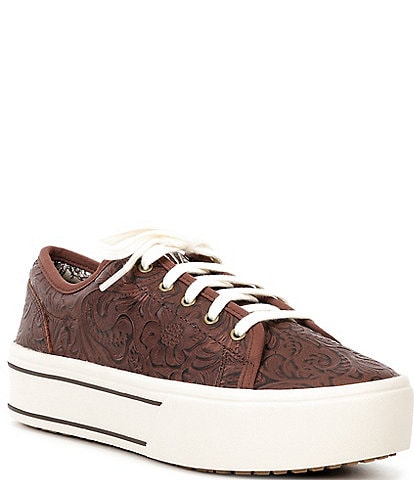 Ariat Skylar Floral Embossed Leather Lace Up Platform Sneakers