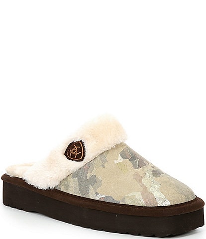 Ariat Women's Jackie Square Toe Faux Fur Glitter Suede Camo Slippers