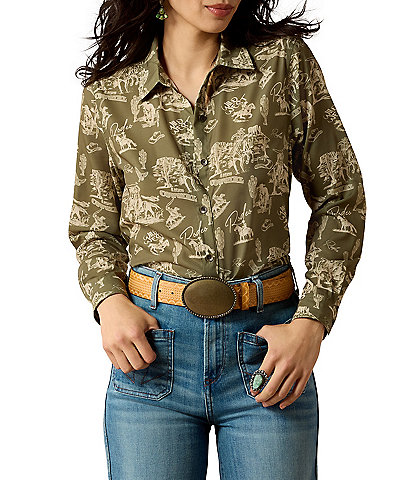 Ariat Woven Homestyle Rodeo Print Point Collar Long Sleeve Shirt