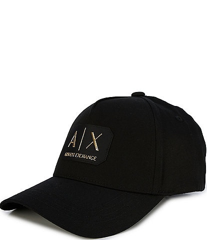 Armani Exchange Black and Gold Logo Patch Baseball Cap