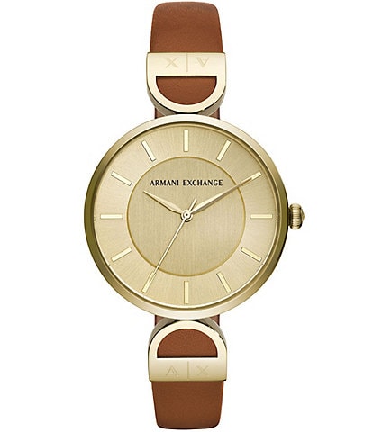 Armani Exchange Brooke Brown Leather Strap Watch