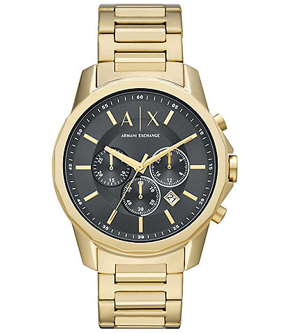 Armani Exchange Men's Chronograph Gold-Tone Black Dial Stainless Steel Watch
