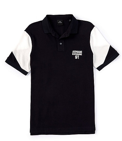Armani Exchange Color Block Pique Short Sleeve Polo Shirt