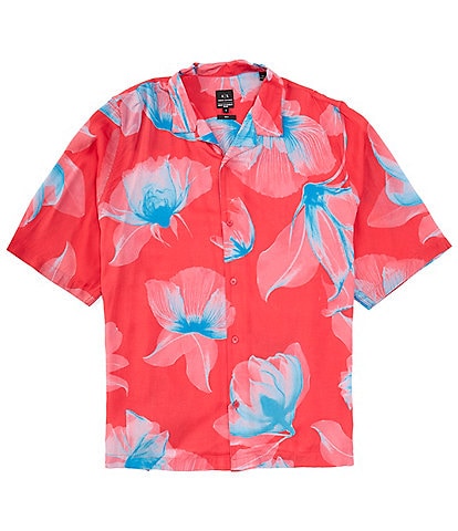 Armani Exchange Floral Print Short Sleeve Woven Camp Shirt