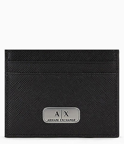 Armani Exchange Metal Logo Leather Credit Card Holder