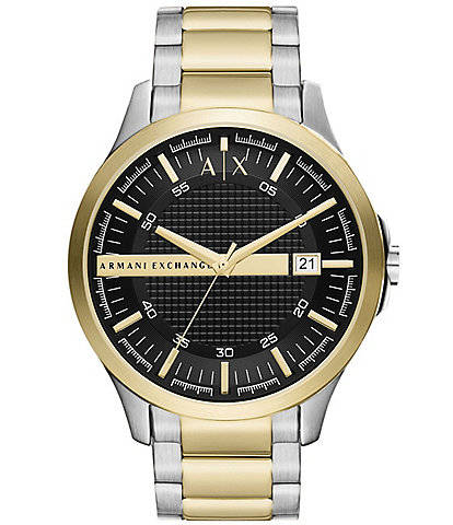 Armani Exchange Men's 46mm Hampton Three-Hand Date Two-Tone Stainless Steel Watch