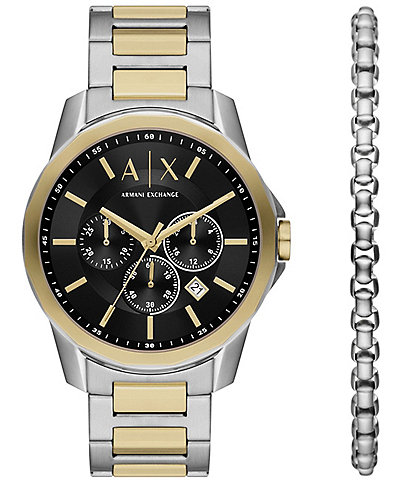 Armani Exchange Men's Banks Chronograph Two-Tone Stainless Steel Watch and Bracelet Set