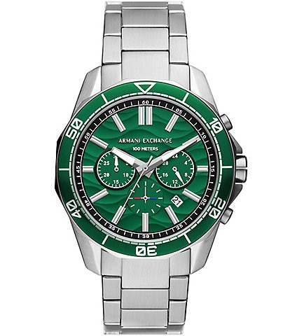 Armani Exchange Men's Green Dial Chronograph Stainless Steel Watch