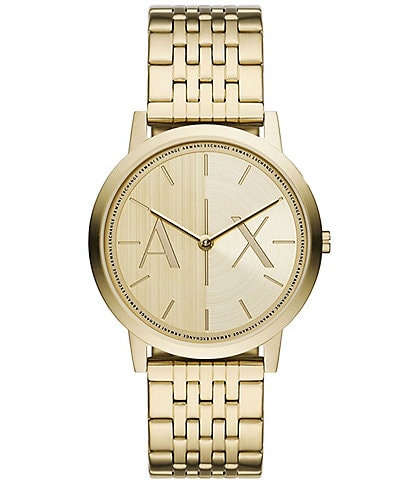 Armani Exchange Men's Dale Rd. Two-Hand Gold Tone Stainless Steel Bracelet Watch
