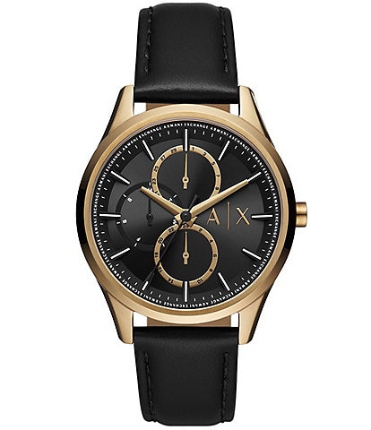Armani Exchange Men's Gold Dante Multifunction Black Leather Strap Watch