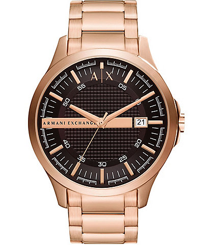 Armani Exchange Men's Hampton Rd. Three-Hand Date Rose Gold-Tone Stainless Steel Bracelet Watch