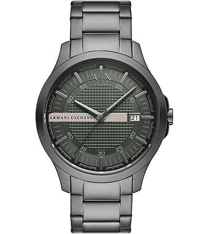 Armani Exchange Men's Hampton Three Hand Gunmetal Stainless Steel Bracelet Watch