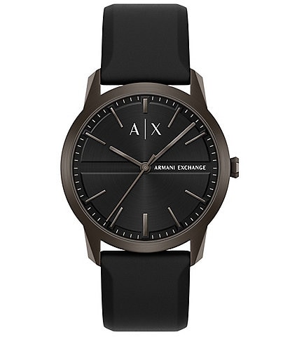 Armani Exchange Men's Lexon Three-Hand Black Silicone Strap Watch