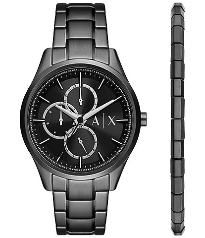 Armani Exchange Men's Multifunction Black Stainless Steel Watch and Bracelet Set