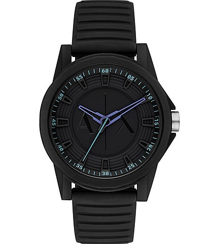 Armani Exchange Men's Obx Quartz Analog Three Hand Black Silicone Strap Watch