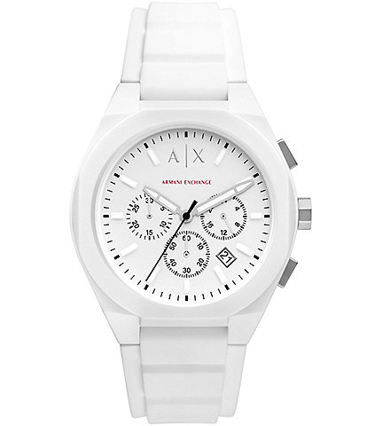 Armani Exchange Men's Rafael Chronograph White Silicone Strap Watch