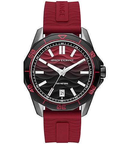 Armani Exchange Men's Spencer Three-Hand Date Red Silicone Strap Watch