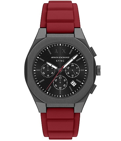 Armani Exchange Men's Sync Quartz Chronograph Red Silicone Strap Watch