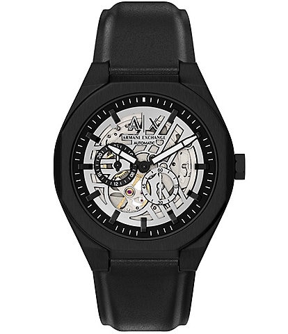 Armani Exchange Men's Sync Rd. Automatic Black Leather Strap Watch