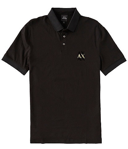Armani Exchange Metallic Flocked Logo Short Sleeve Polo Shirt