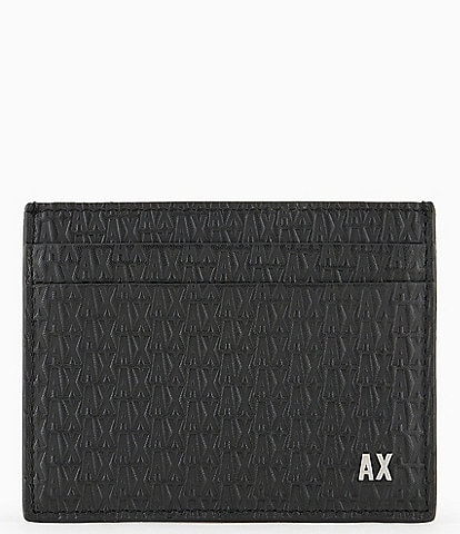 Armani Exchange Micro #double;AX#double; Embossed Bovine Leather Credit Card Case