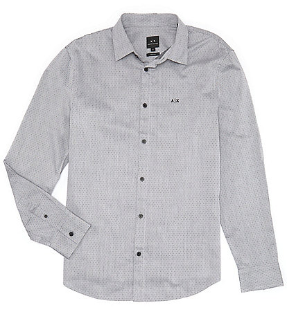 Armani Exchange Micro-Print Long Sleeve Woven Shirt